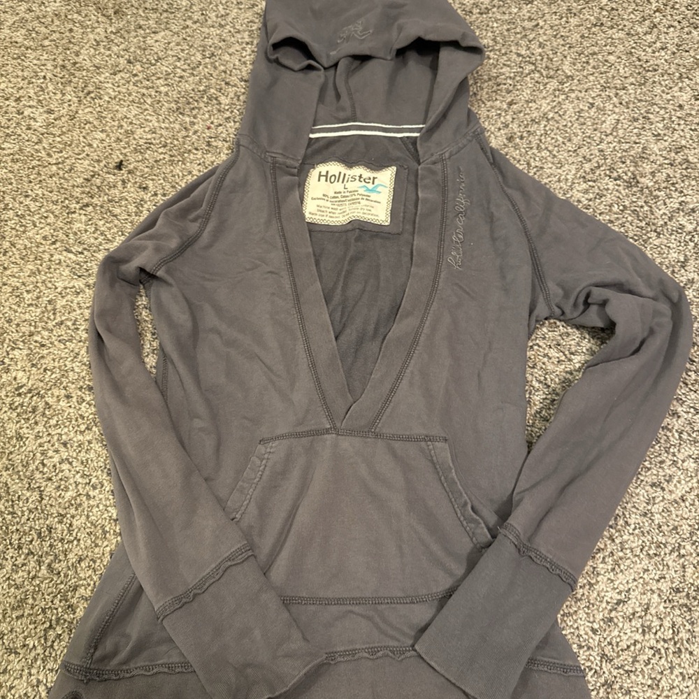 Hollister Women's Charcoal V-Neck Hoodie